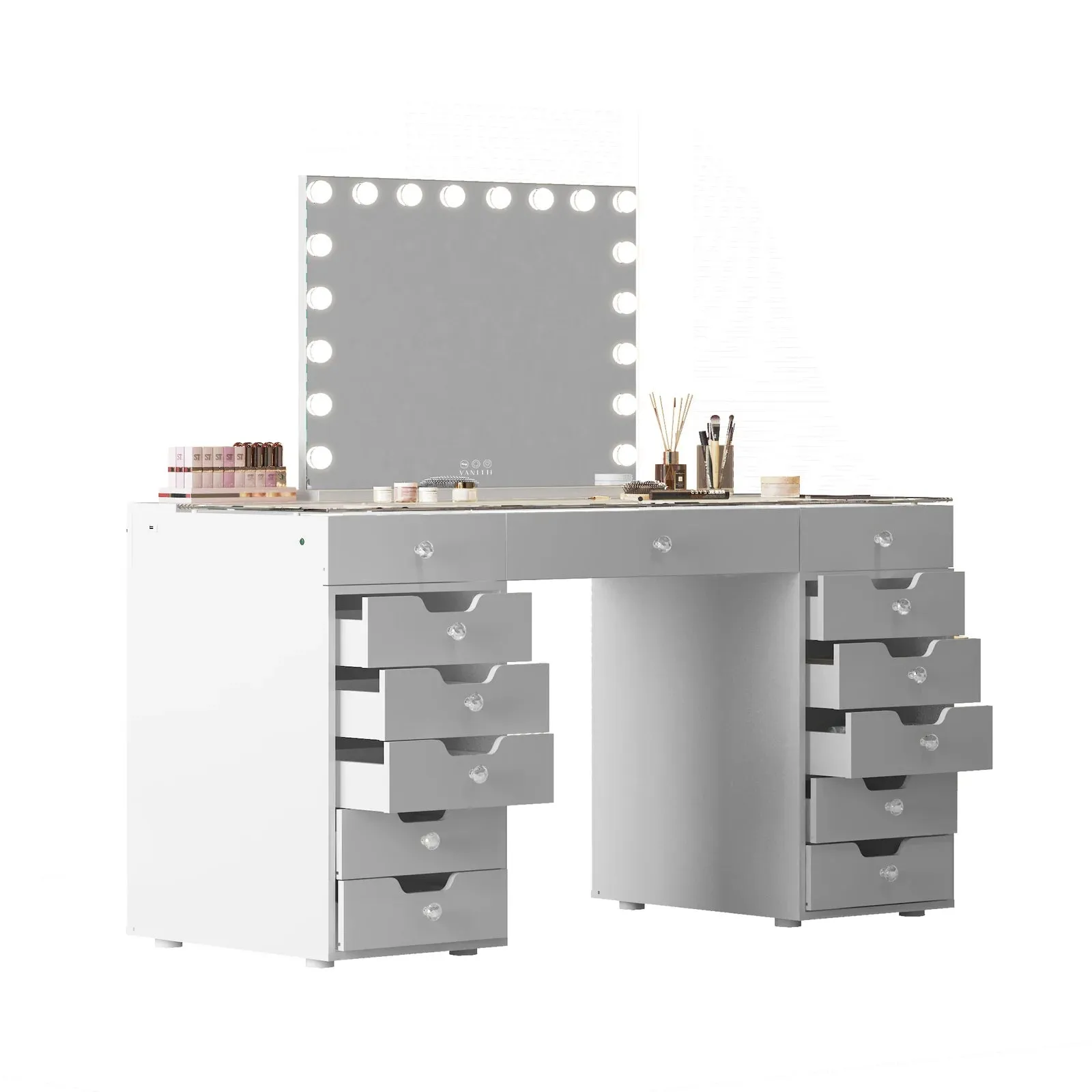 LUXE Vanity Desk Pro 13 Storage Drawers with LED Light & RGB, White Pink or Black