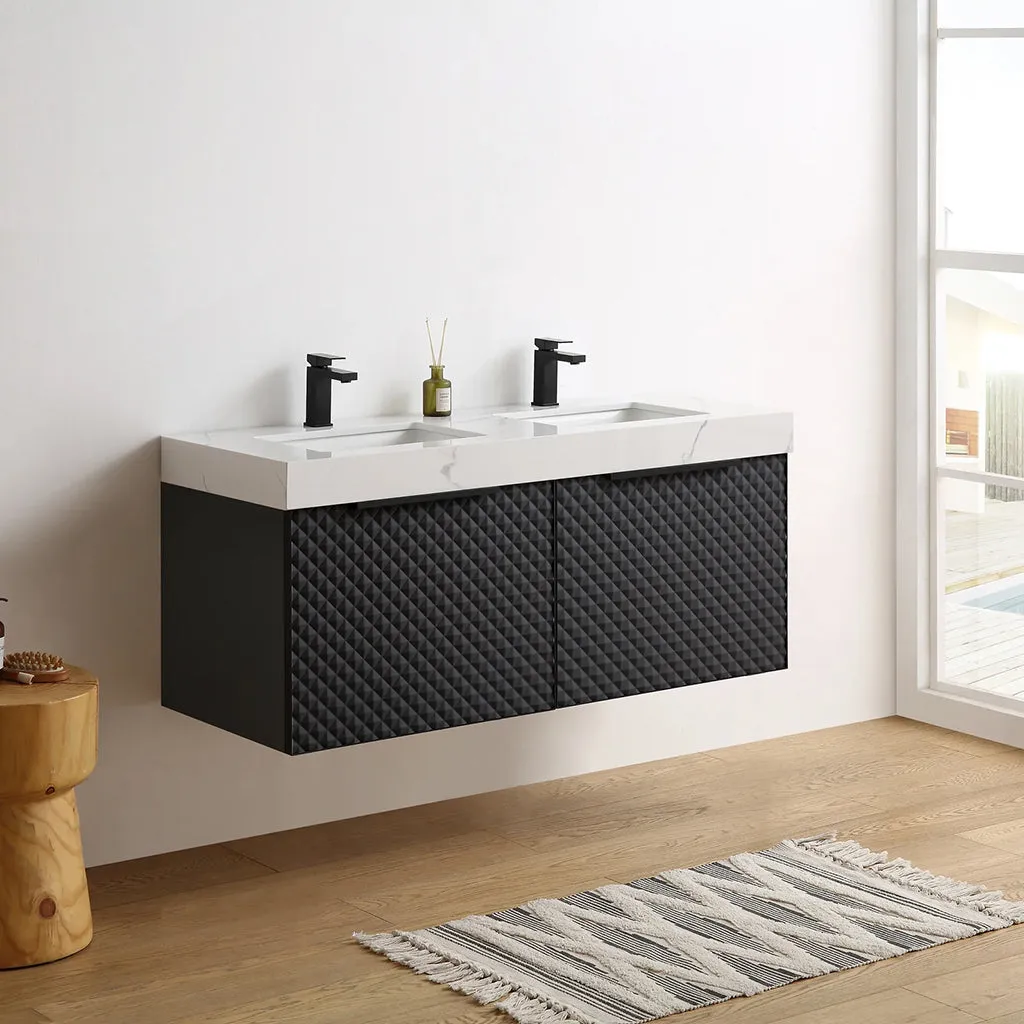 Manarola 2 Drawers Bathroom Vanity with Quartz Sink - Wall Mount - 48" Wood/Black Of Night