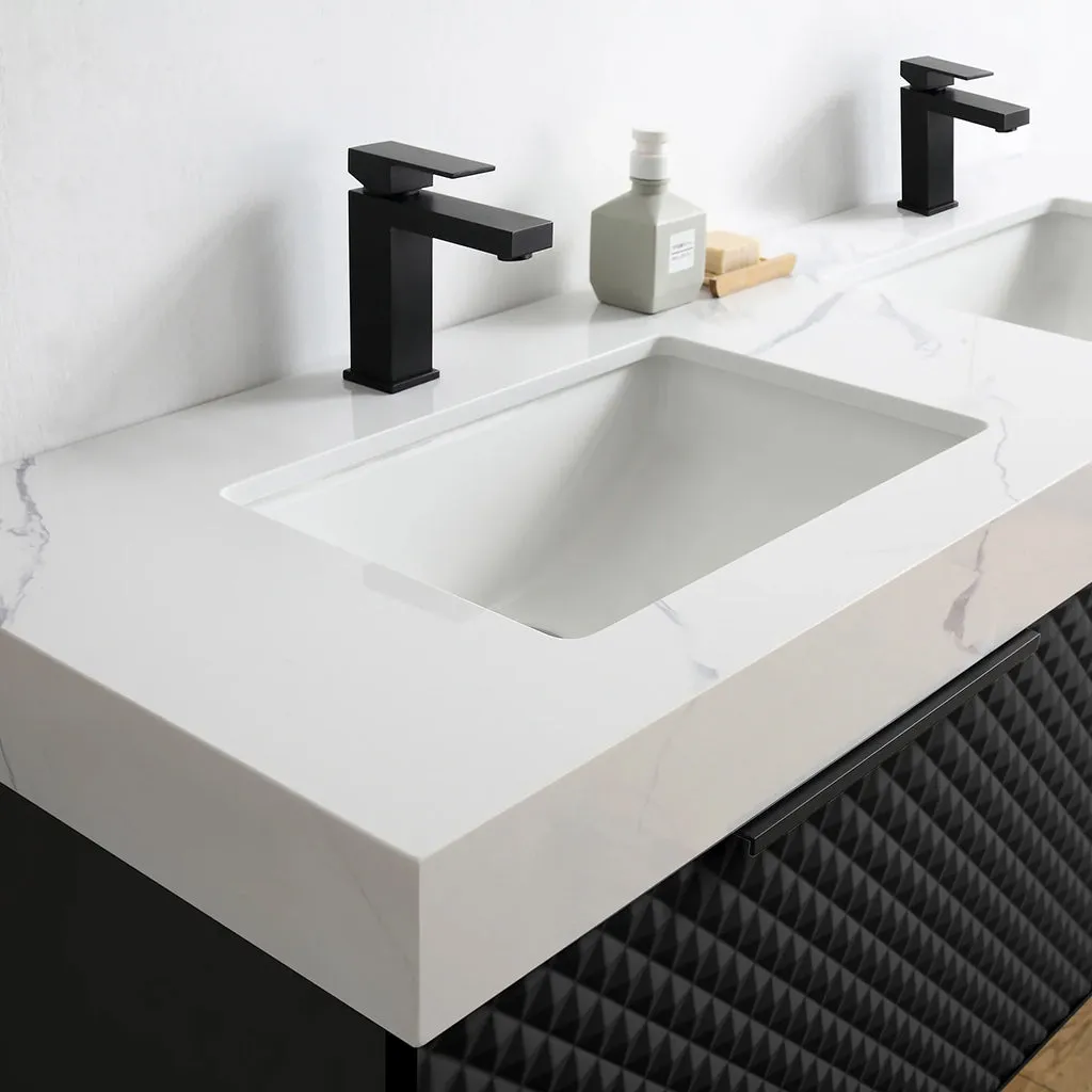 Manarola 2 Drawers Bathroom Vanity with Quartz Sink - Wall Mount - 48" Wood/Black Of Night