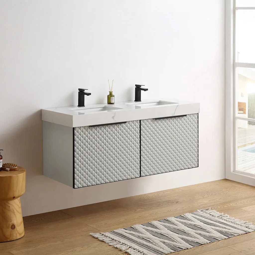 Manarola 2 Drawers Bathroom Vanity with Quartz Sink - Wall Mount - 48" Wood/Silver Grey