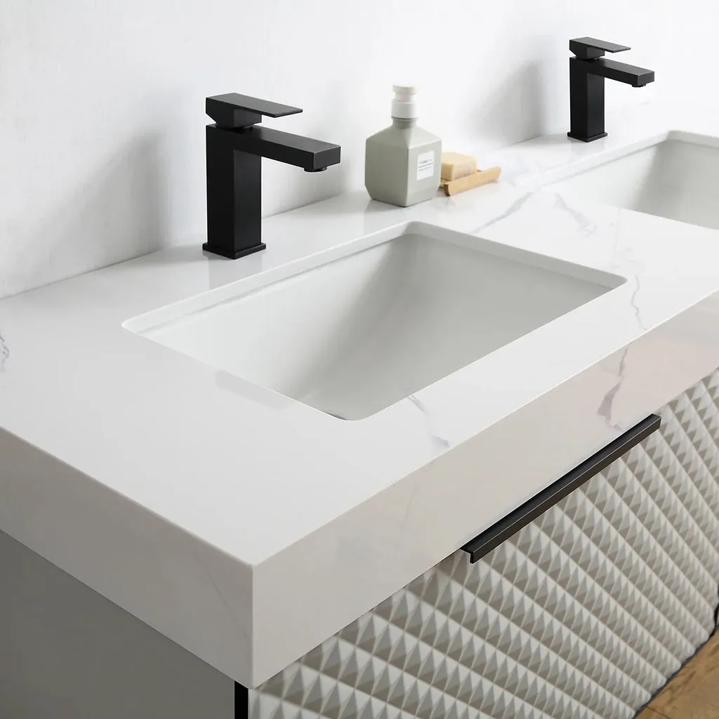 Manarola 2 Drawers Bathroom Vanity with Quartz Sink - Wall Mount - 48" Wood/Silver Grey