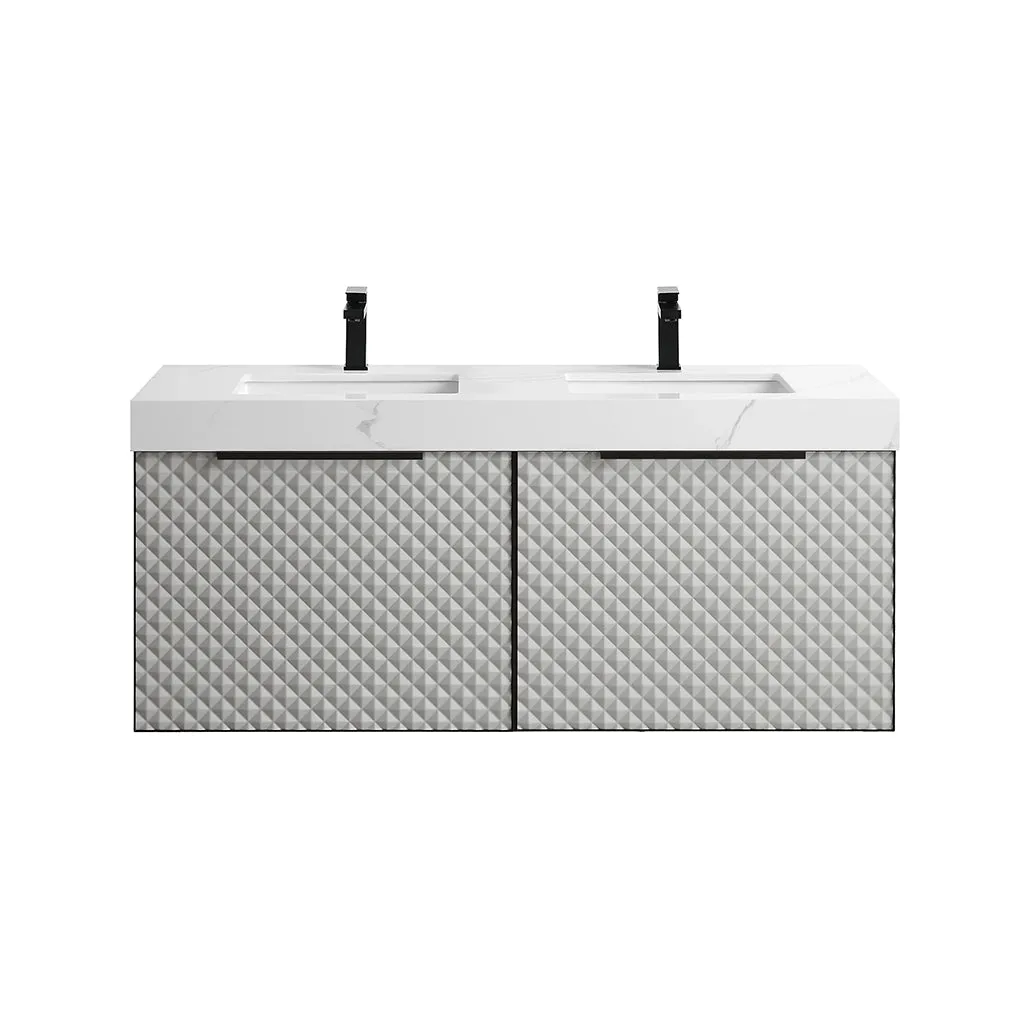 Manarola 2 Drawers Bathroom Vanity with Quartz Sink - Wall Mount - 48" Wood/Silver Grey