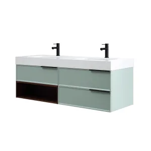 Marfa 3 Drawers And 1 Open Shelf Bathroom Vanity with Quartz Sink - Wall Mount - 60" Wood/Aloe Green/Walnut