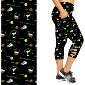 Margarita Leggings  Criss Cross  Capri Style Party in Black with Pockets