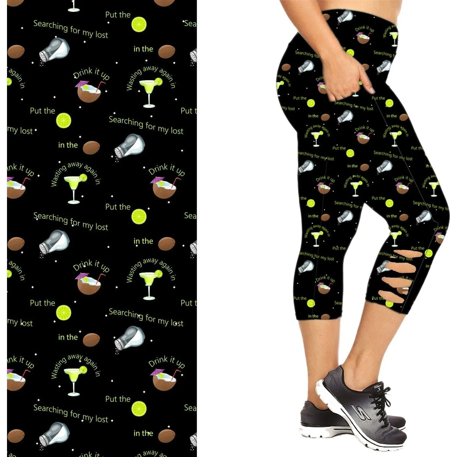 Margarita Leggings  Criss Cross  Capri Style Party in Black with Pockets