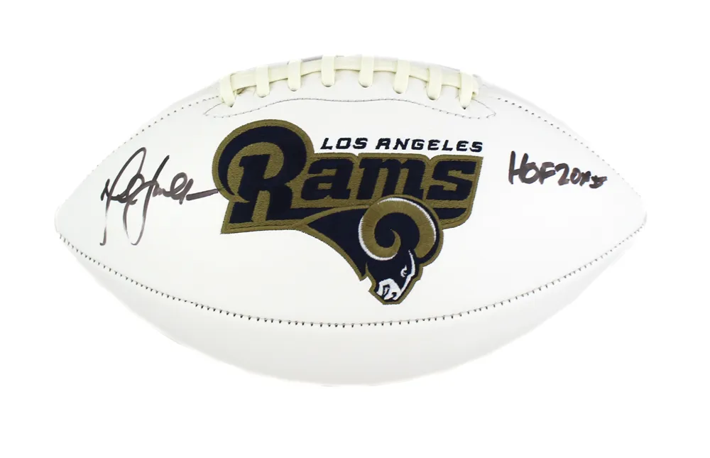 Marshall Faulk Signed Los Angeles Rams NFL Embroidered Football with "HOF 20XI"