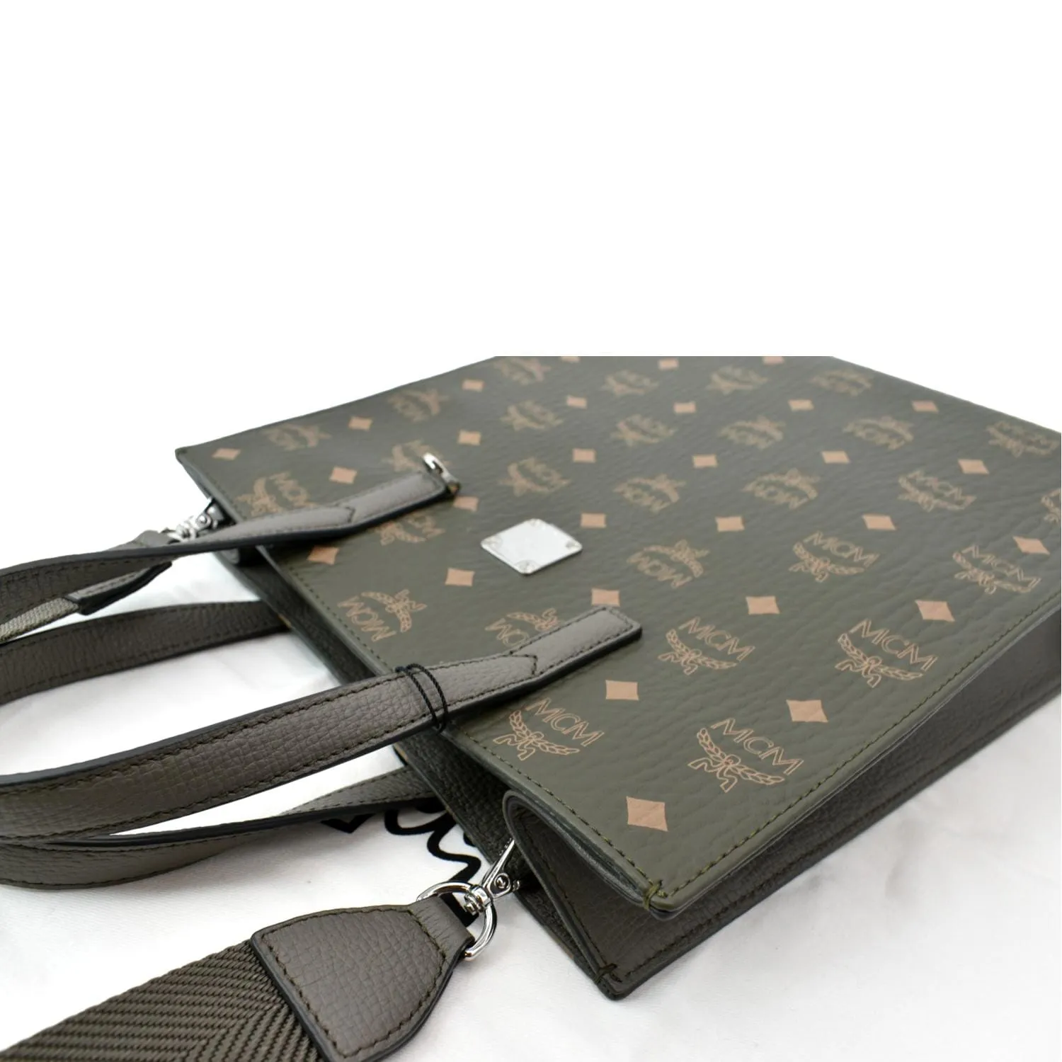 MCM Klassik Monogram Print Leather Tote Bag Green