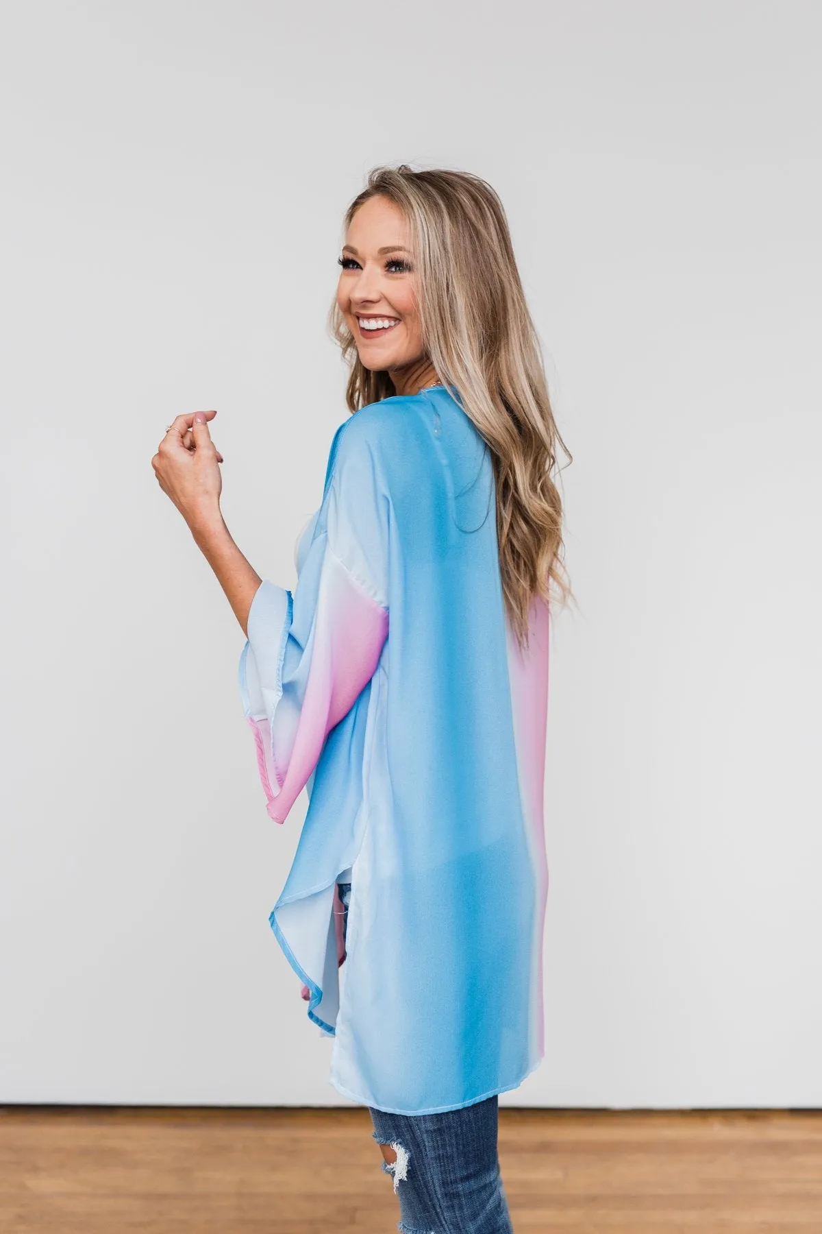 Memories Of Us Colorful Kimono- Blue & Pink
