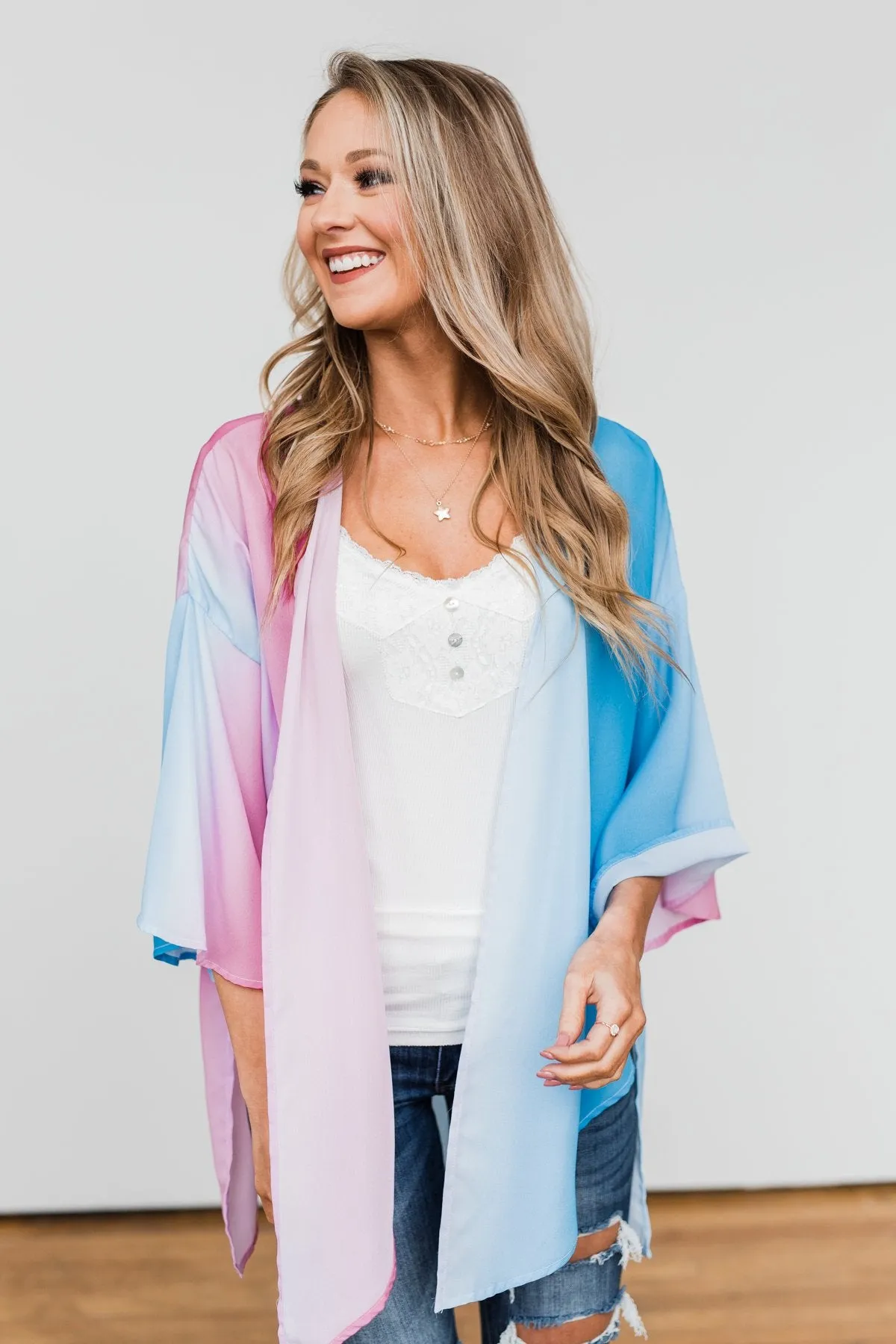 Memories Of Us Colorful Kimono- Blue & Pink
