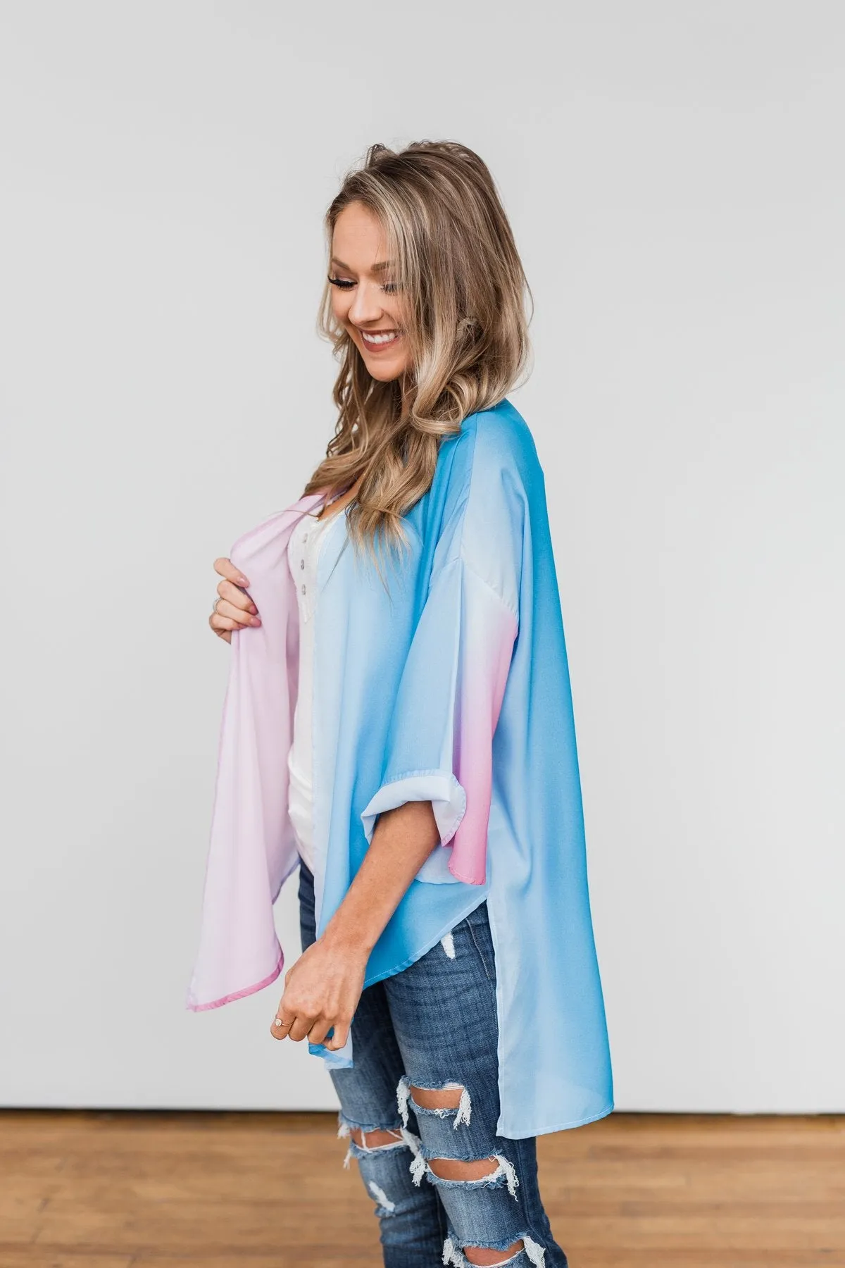 Memories Of Us Colorful Kimono- Blue & Pink