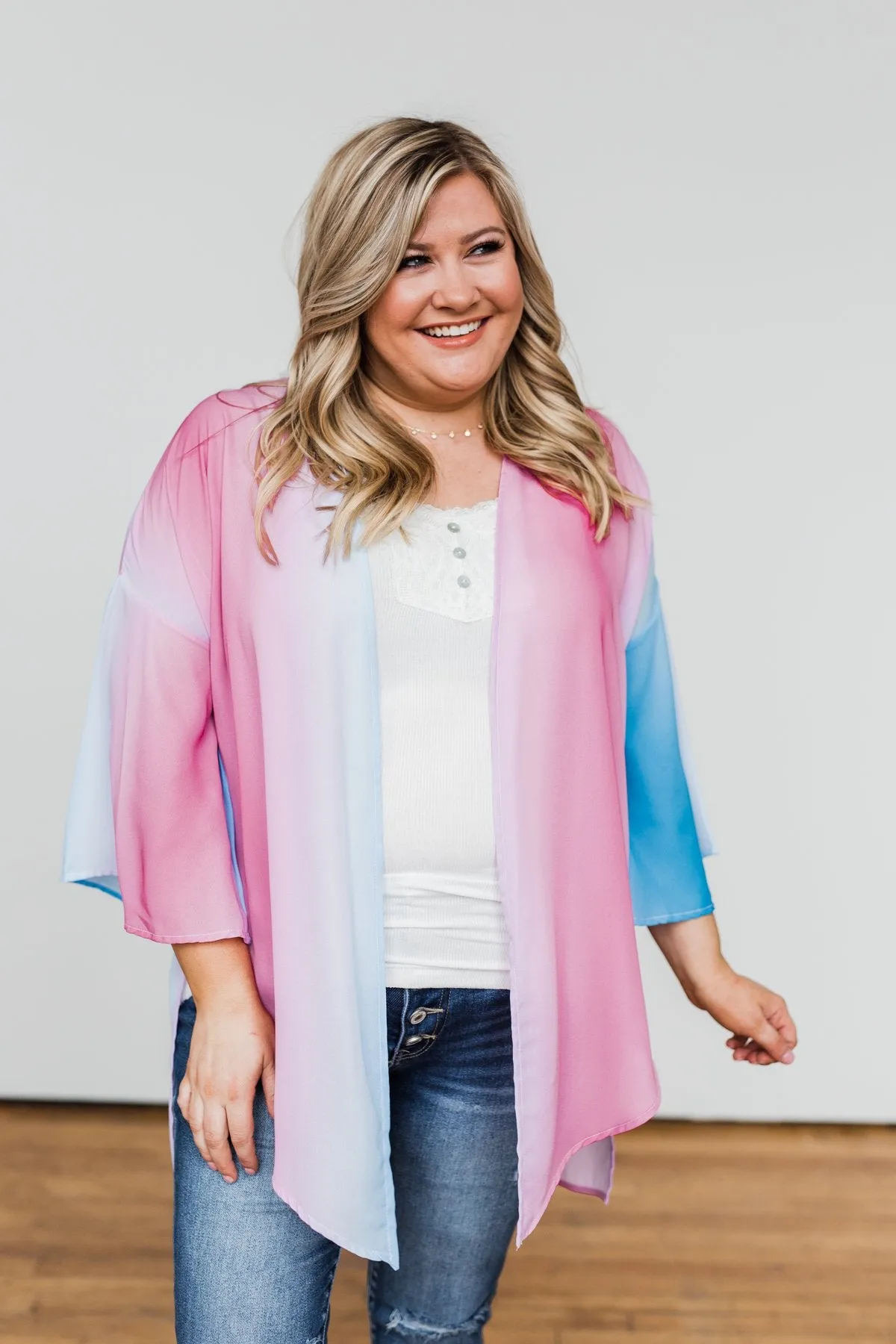Memories Of Us Colorful Kimono- Blue & Pink