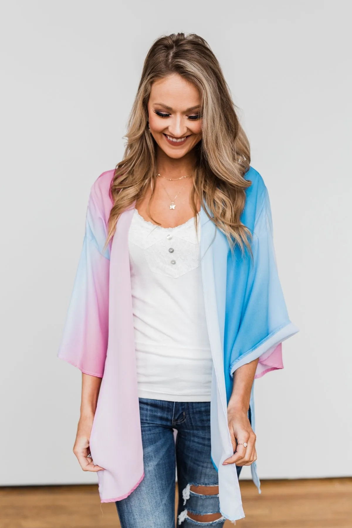 Memories Of Us Colorful Kimono- Blue & Pink