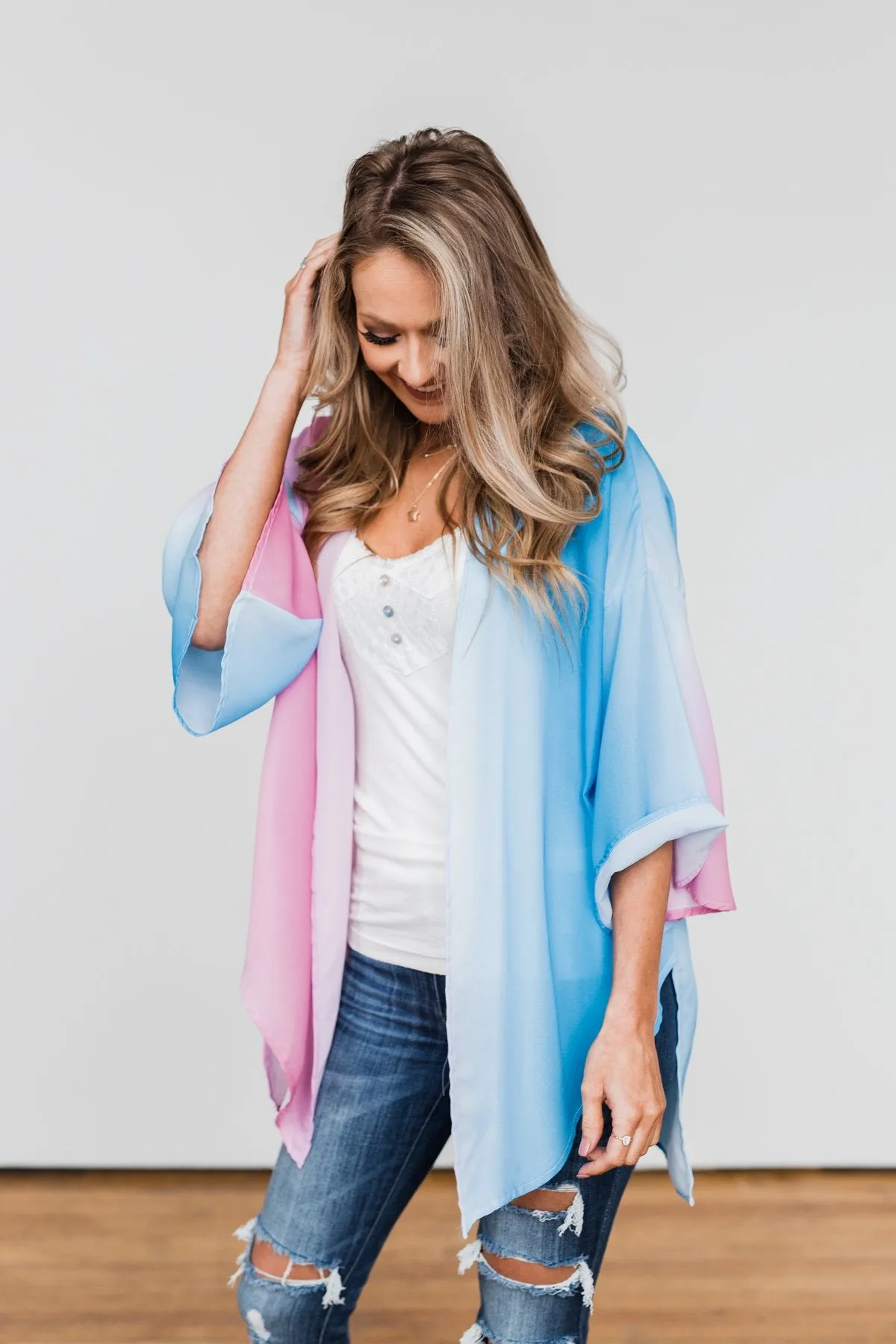 Memories Of Us Colorful Kimono- Blue & Pink