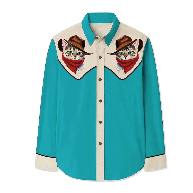 Men Western Cowcat Printed Long Sleeve Shirt 2410000421