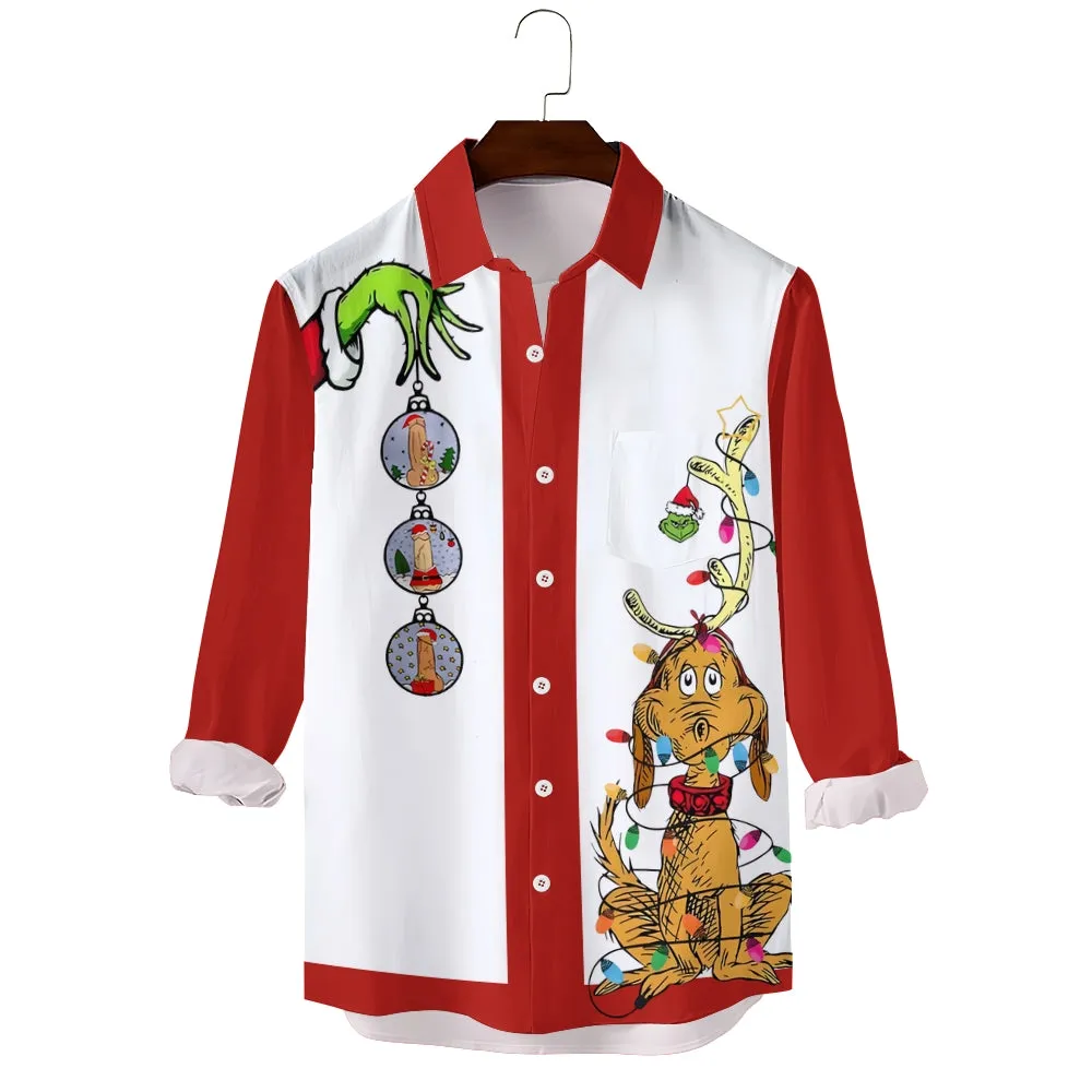 Men's Fun Sexy Christmas Print Long Sleeve Hawaiian Shirt 2410001826