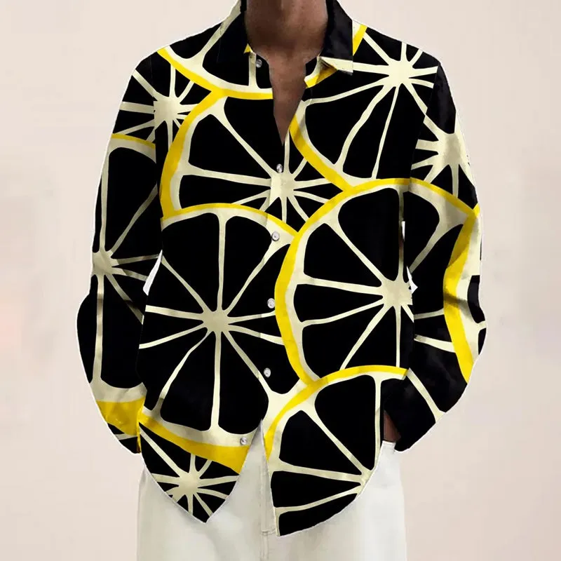 Men's Lemon Print Long Sleeve Shirt