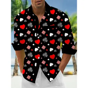 Men's Poker Print Long-sleeved Shirt