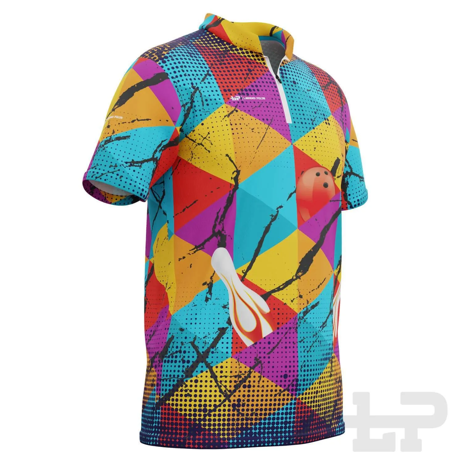 Men's Triangles Short Sleeve Tenpin Bowling Shirt