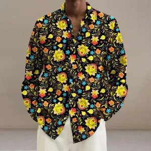 Men's Vintage Floral Art Print Long Sleeve Shirt
