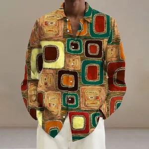 Men's Vintage Geometric Print Long Sleeve Shirt