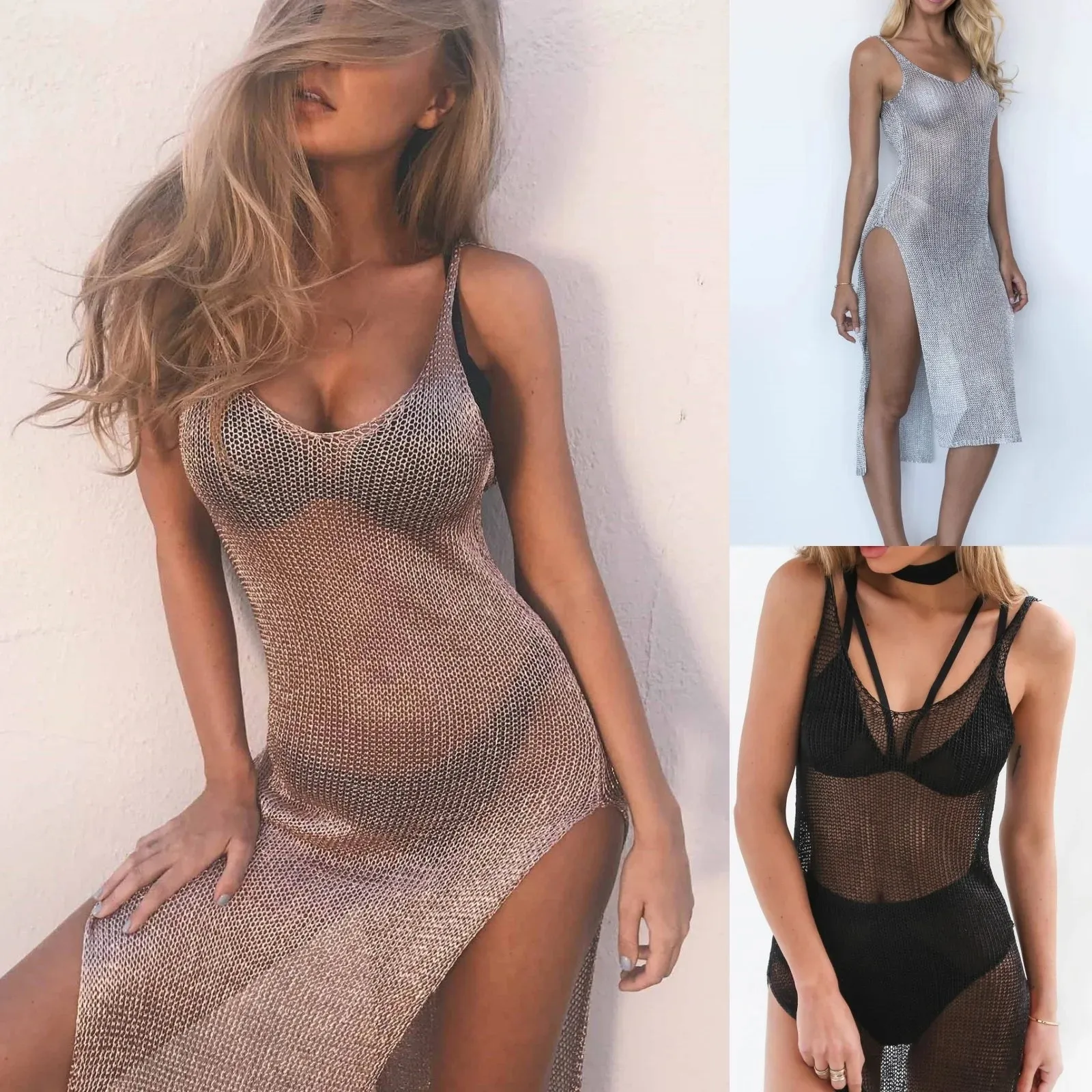 Metallic Sheer Tunic Beach Cover Up