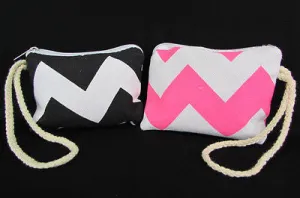 Mini Purse Fabric Make Up Coin Wallet Chevron Print Rope Starp