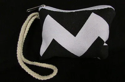 Mini Purse Fabric Make Up Coin Wallet Chevron Print Rope Starp
