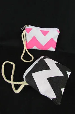 Mini Purse Fabric Make Up Coin Wallet Chevron Print Rope Starp