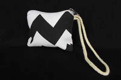 Mini Purse Fabric Make Up Coin Wallet Chevron Print Rope Starp