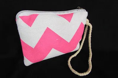 Mini Purse Fabric Make Up Coin Wallet Chevron Print Rope Starp