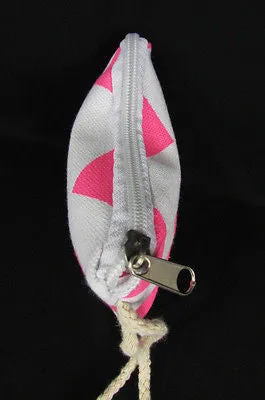 Mini Purse Fabric Make Up Coin Wallet Chevron Print Rope Starp