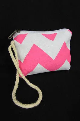 Mini Purse Fabric Make Up Coin Wallet Chevron Print Rope Starp
