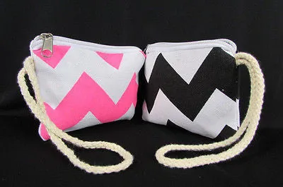 Mini Purse Fabric Make Up Coin Wallet Chevron Print Rope Starp
