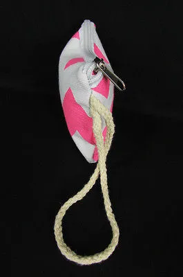 Mini Purse Fabric Make Up Coin Wallet Chevron Print Rope Starp