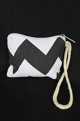 Mini Purse Fabric Make Up Coin Wallet Chevron Print Rope Starp
