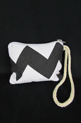 Mini Purse Fabric Make Up Coin Wallet Chevron Print Rope Starp