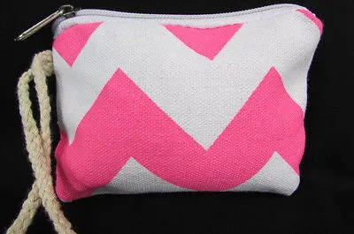 Mini Purse Fabric Make Up Coin Wallet Chevron Print Rope Starp