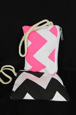 Mini Purse Fabric Make Up Coin Wallet Chevron Print Rope Starp
