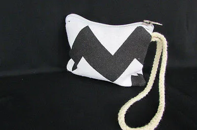Mini Purse Fabric Make Up Coin Wallet Chevron Print Rope Starp