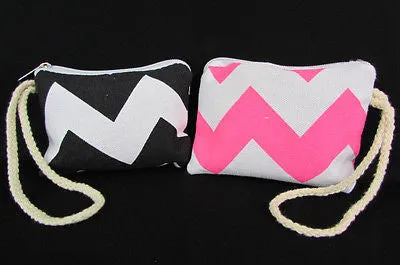 Mini Purse Fabric Make Up Coin Wallet Chevron Print Rope Starp