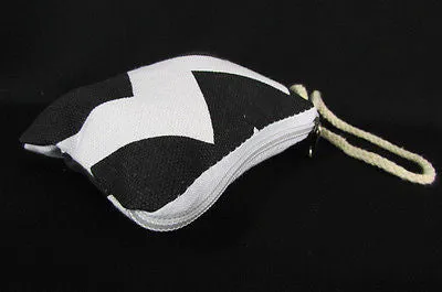 Mini Purse Fabric Make Up Coin Wallet Chevron Print Rope Starp
