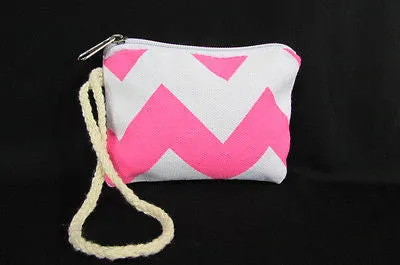 Mini Purse Fabric Make Up Coin Wallet Chevron Print Rope Starp