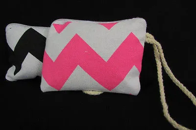 Mini Purse Fabric Make Up Coin Wallet Chevron Print Rope Starp