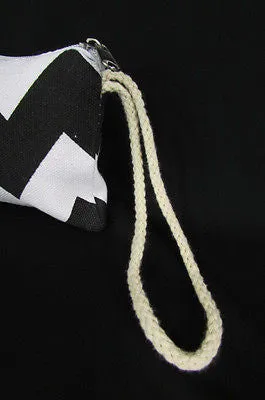 Mini Purse Fabric Make Up Coin Wallet Chevron Print Rope Starp
