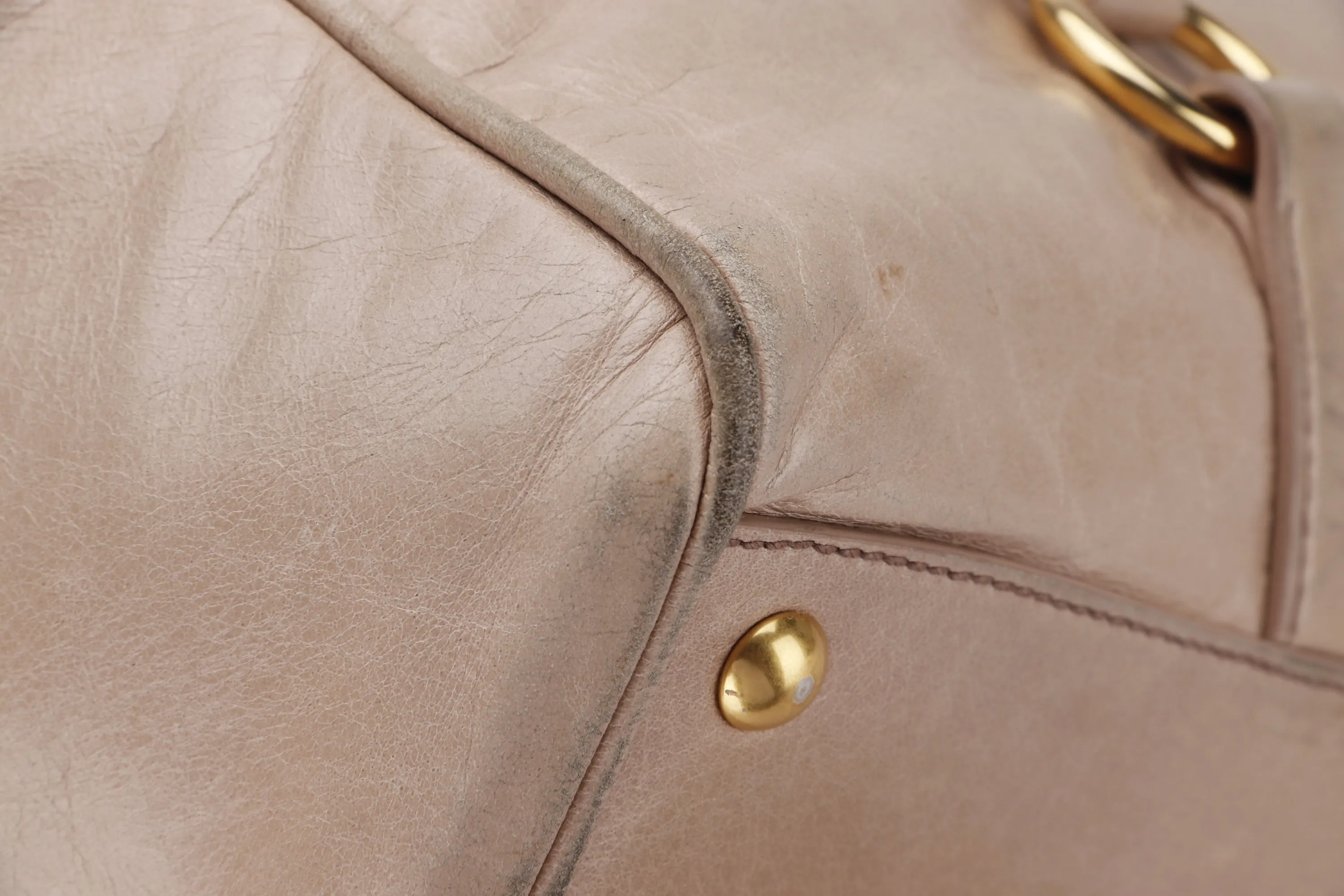 MIU MIU NUDE COLOR VITELLO LUX BOWLER BAG, GOLD HARDWARE WITH STRAP & DUST COVER, NO CARD & BOX