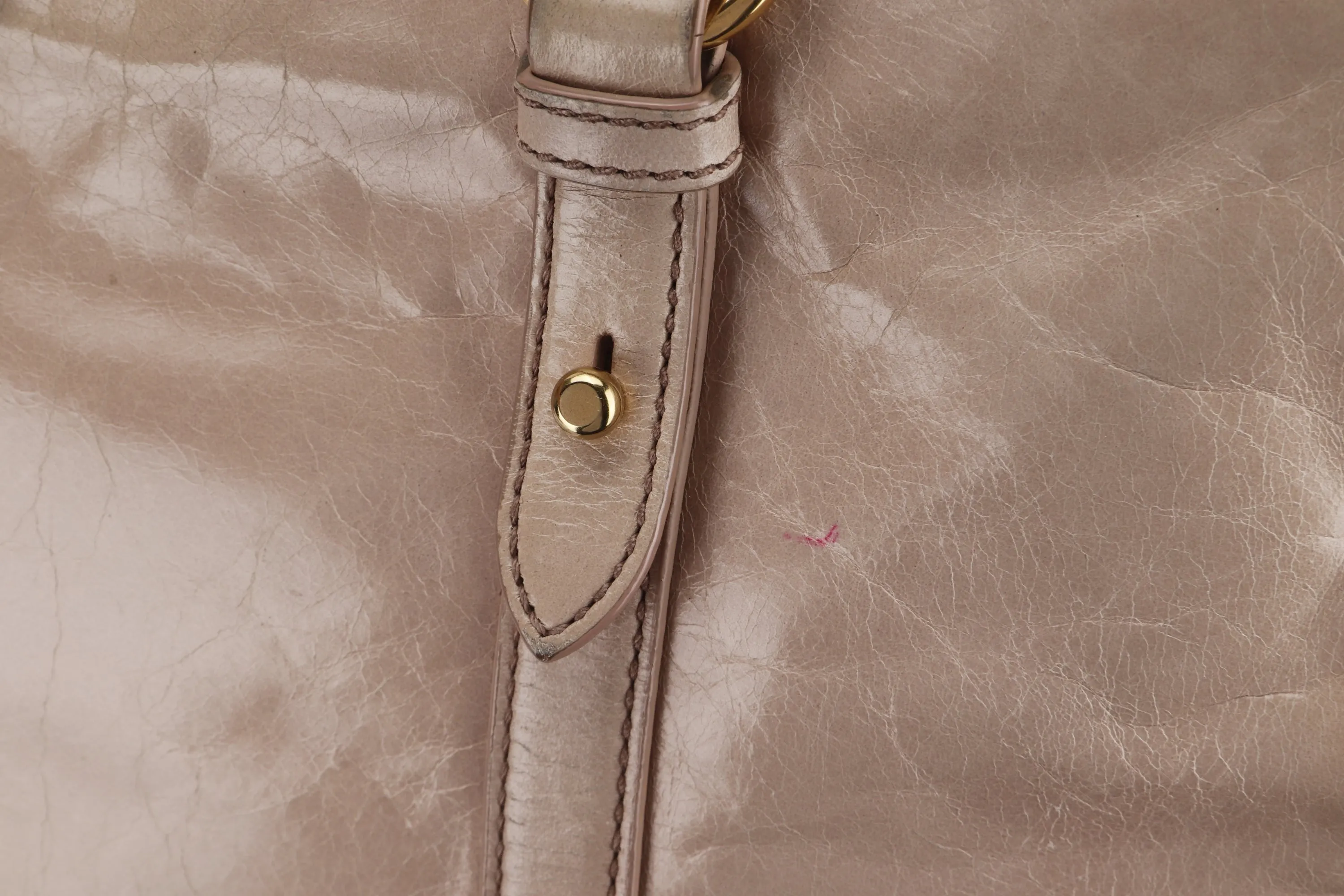 MIU MIU NUDE COLOR VITELLO LUX BOWLER BAG, GOLD HARDWARE WITH STRAP & DUST COVER, NO CARD & BOX