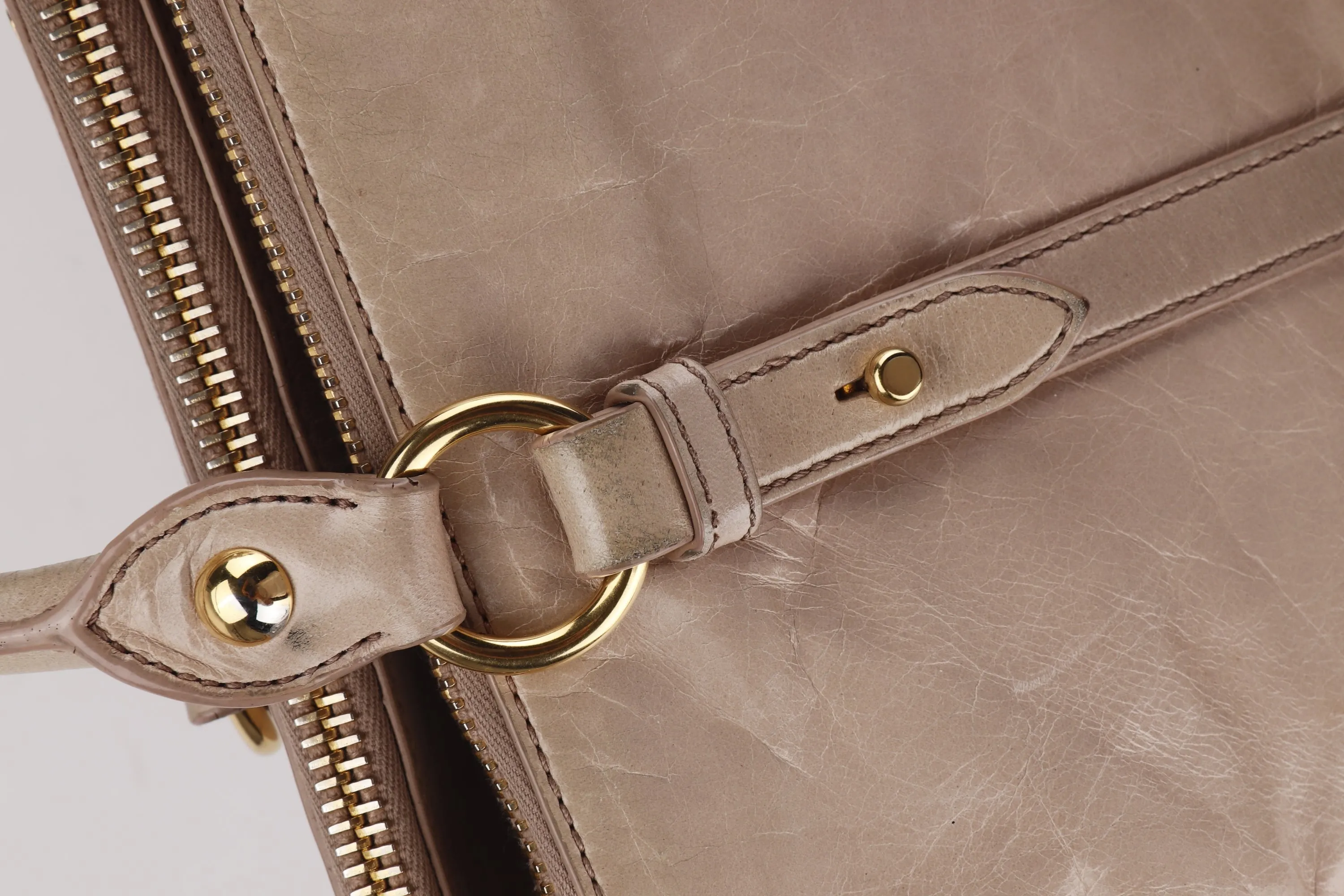 MIU MIU NUDE COLOR VITELLO LUX BOWLER BAG, GOLD HARDWARE WITH STRAP & DUST COVER, NO CARD & BOX