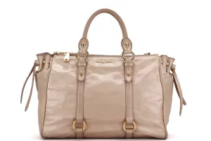 MIU MIU NUDE COLOR VITELLO LUX BOWLER BAG, GOLD HARDWARE WITH STRAP & DUST COVER, NO CARD & BOX