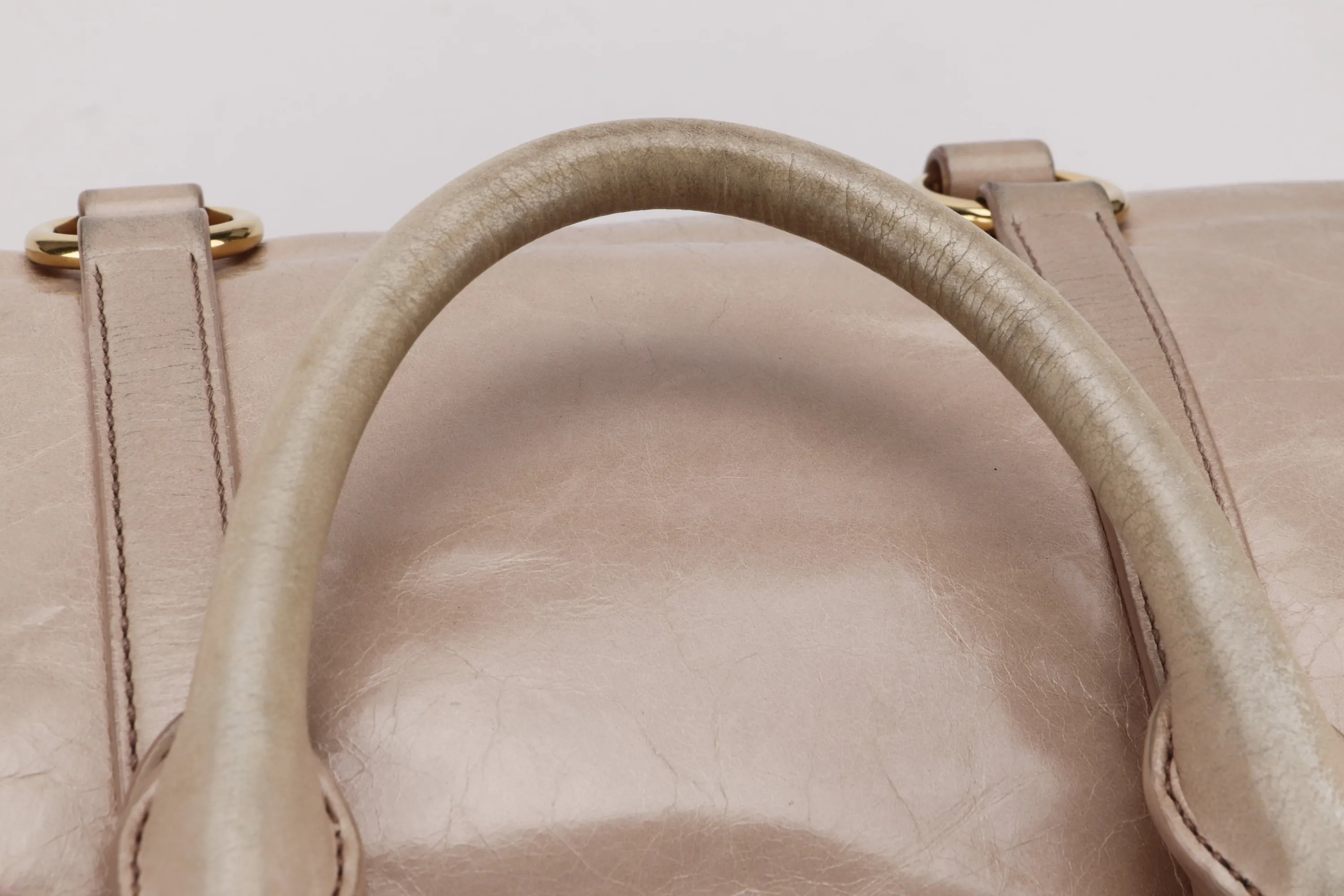 MIU MIU NUDE COLOR VITELLO LUX BOWLER BAG, GOLD HARDWARE WITH STRAP & DUST COVER, NO CARD & BOX