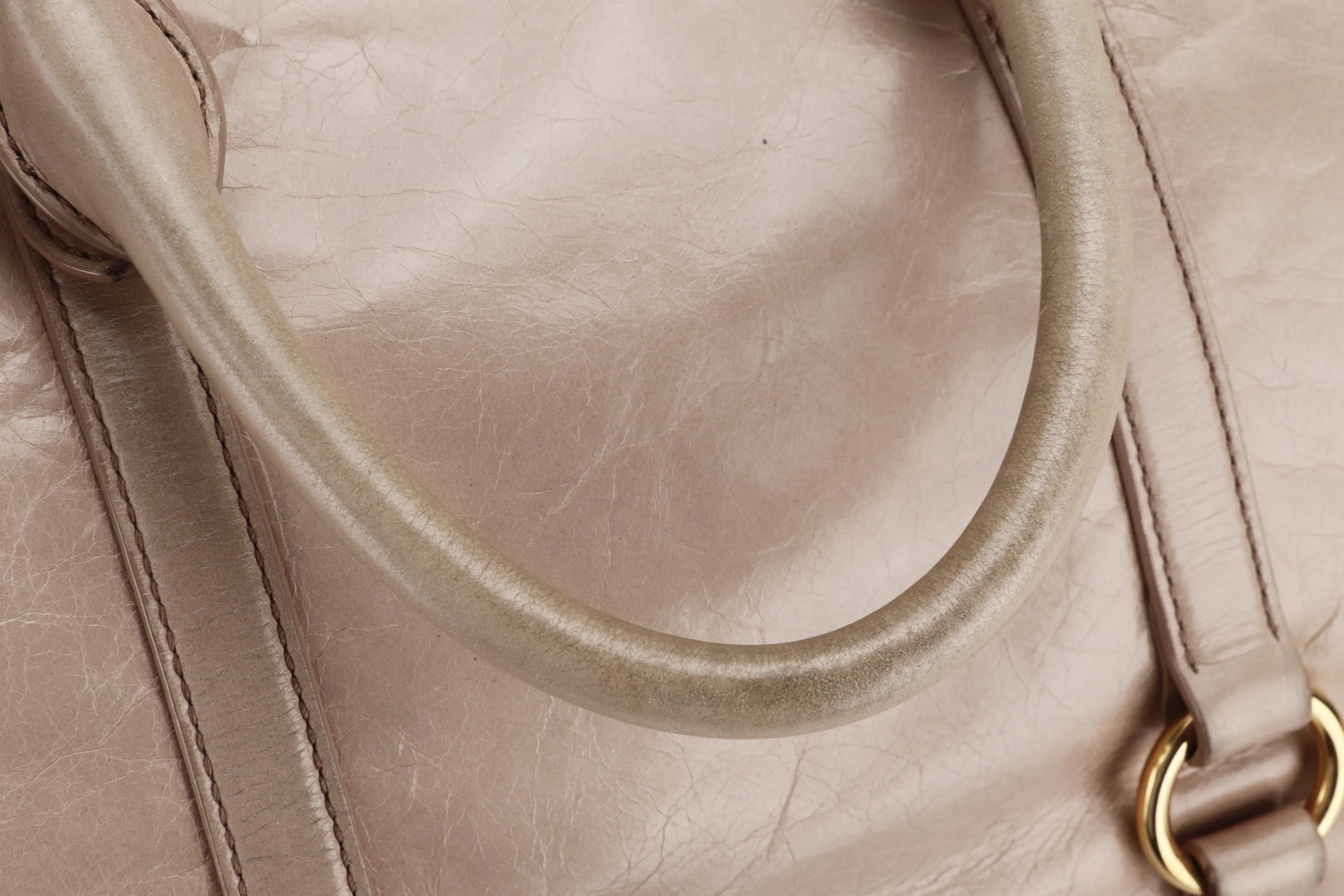 MIU MIU NUDE COLOR VITELLO LUX BOWLER BAG, GOLD HARDWARE WITH STRAP & DUST COVER, NO CARD & BOX